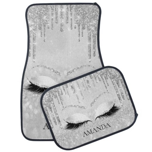 Silver Gray Drips Makeup Artist Glitter Eyelashes Car Floor Mat