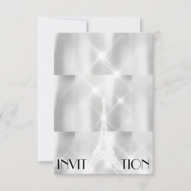 Silver Gray Eiffel Tower Paris Bridal Shower Event Invitation (Front)