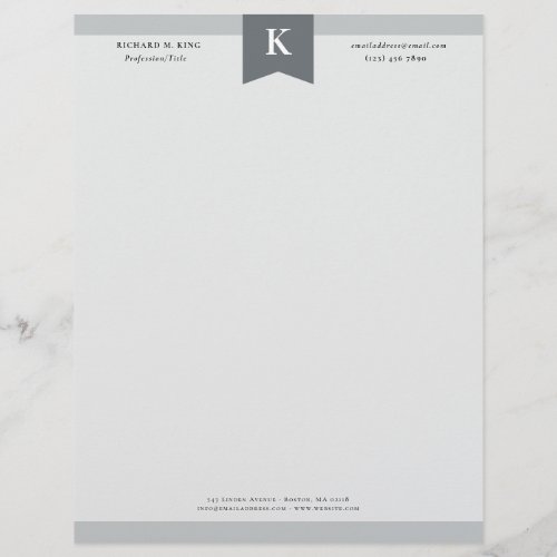 Silver Gray Elegant Bold Monogram Contact Info Letterhead