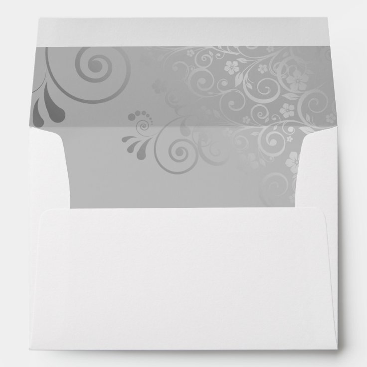 Silver Gray Elegant Floral Filigree Ornate Wedding Envelope | Zazzle