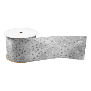 Silver Gray Faux Glitter Cheetah Spots Satin Ribbon