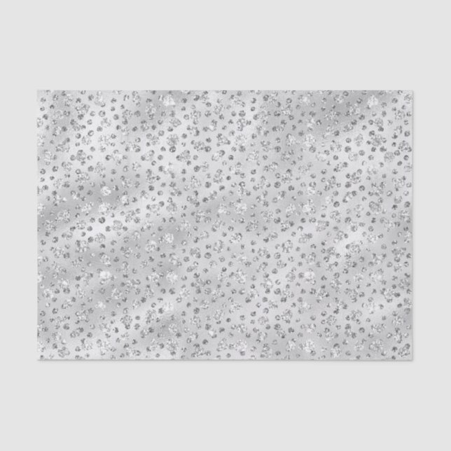 Silver Gray Faux Glitter Cheetah Spots Tissue Paper (Front)