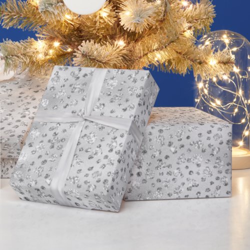 Silver Gray Faux Glitter Cheetah Spots Wrapping Paper
