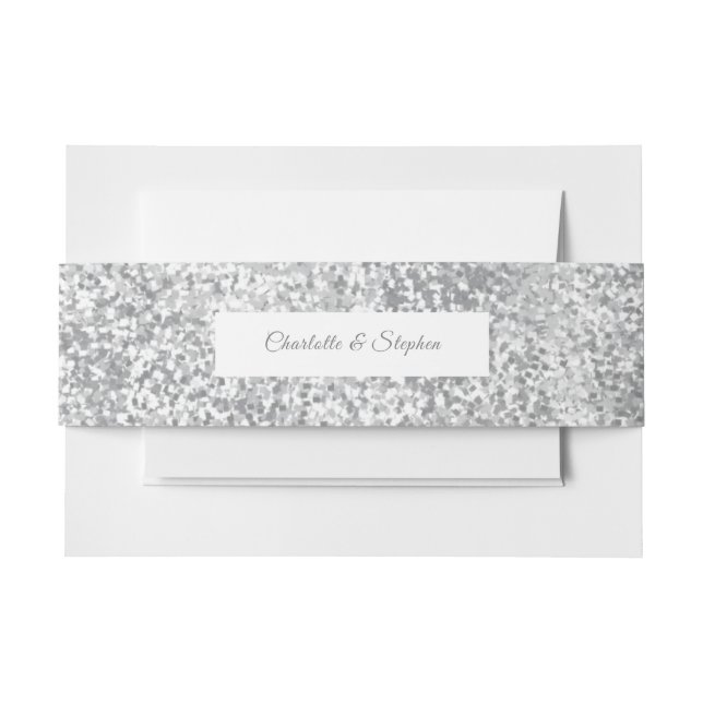 Silver Gray Faux Glitter Chic Invitation Belly Band (Front Example)