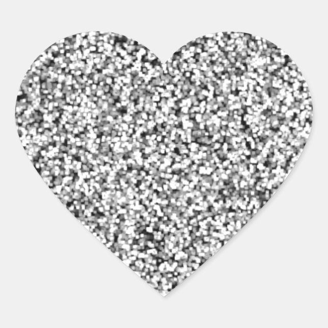 Silver Gray Faux Glitter Heart Sticker (Front)