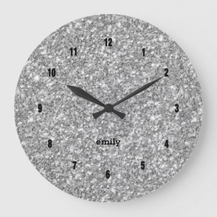 Silver-gray faux glitter large clock