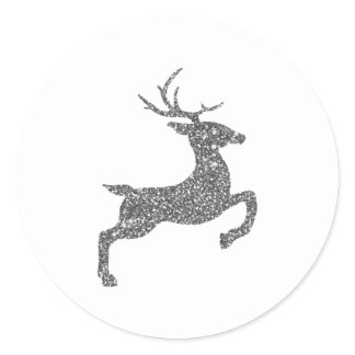 Silver Gray Faux Glitter Look Jumping Deer Shape Classic Round Sticker