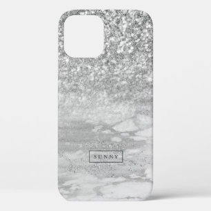 Silver-Gray Faux Glitter & Marble Ombre iPhone 12 Pro Case