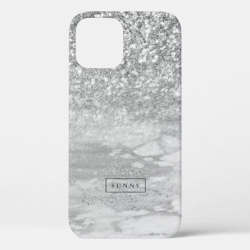 Silver_Gray Faux Glitter  Marble Ombre iPhone 12 Pro Case