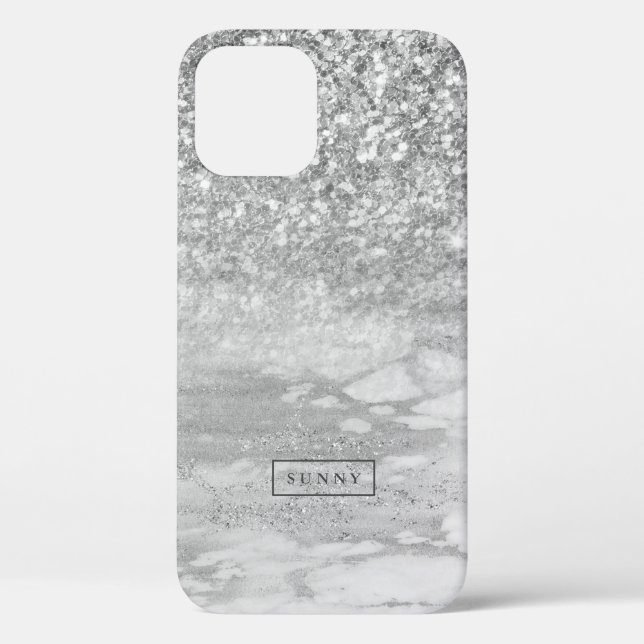 Silver-Gray Faux Glitter & Marble Ombre Case-Mate iPhone Case (Back)