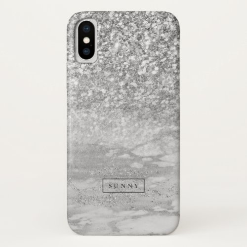 Silver_Gray Faux Glitter  Marble Ombre iPhone XS Case