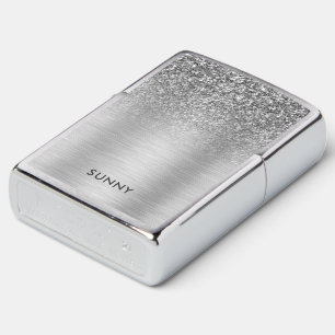 Silver-Gray Faux Glitter & Metallic Texture Blend Zippo Lighter