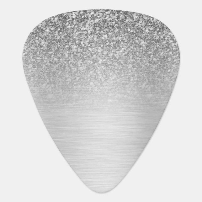 Silver-Gray Faux Glitter & Metallic Texture Guitar Pick (Front)