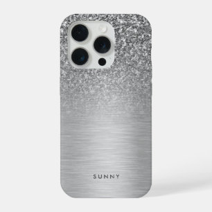 Silver Gray Faux Glitter & Metallic Texture iPhone 15 Pro Case