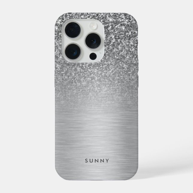 Silver Gray Faux Glitter & Metallic Texture Iphone Case (Back)