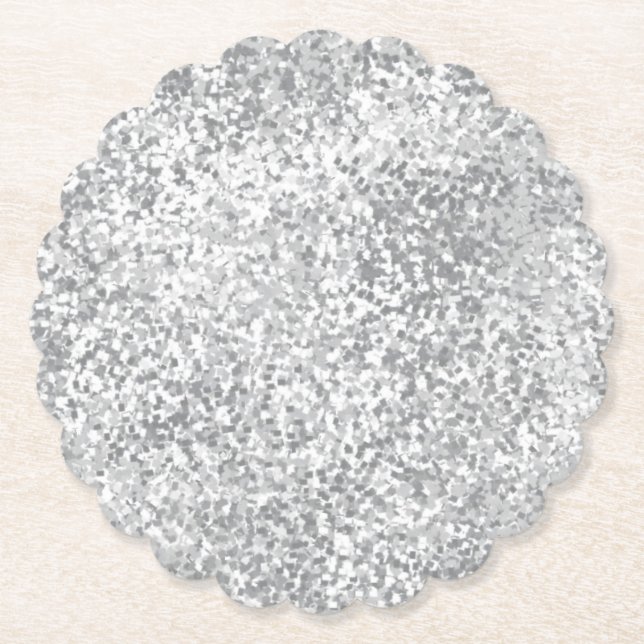 Silver Gray Faux Glitter Pattern Chic Paper Coaster (Front)