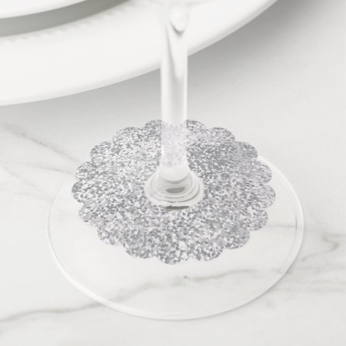 Silver Gray Faux Glitter Pattern Chic Wine Glass Tag