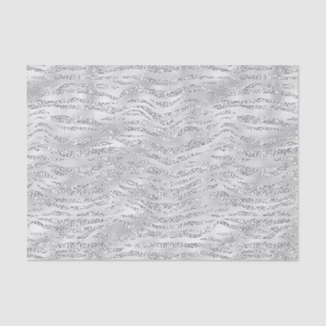 Silver Gray Faux Glitter Zebra Stripes Tissue Paper (Front)