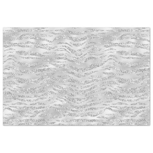 Silver Gray Faux Glitter Zebra Stripes Tissue Paper