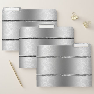 Silver-Gray Faux Stainless Steel & Gray Damasks File Folder