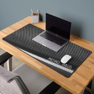 Silver gray feather texture lines Custom name Desk Mat