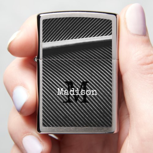 Silver gray feather texture lines Monogram Zippo Lighter