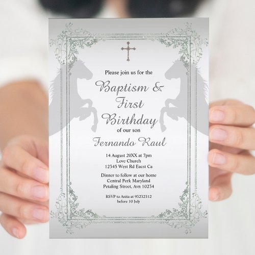 Silver  Gray Fiesta Baptism and Birthday Invitation