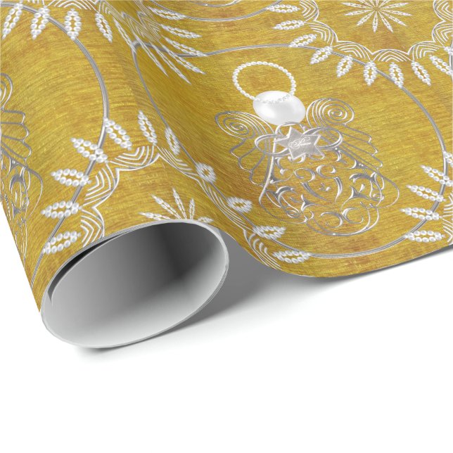 Silver Gray Filigree Christmas Angel of Peace Wrapping Paper (Roll Corner)