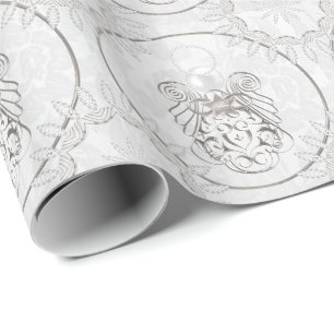 Silver Gray Filigree Christmas Angel of Peace Wrapping Paper