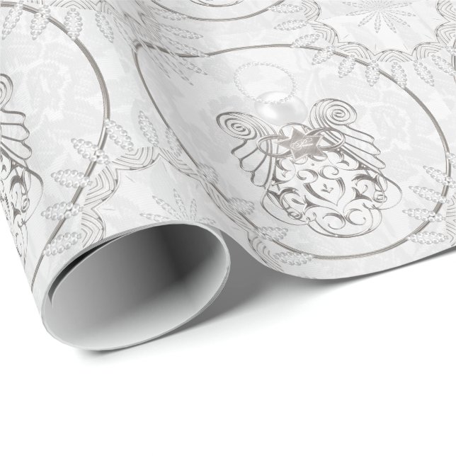 Silver Gray Filigree Christmas Angel of Peace Wrapping Paper (Roll Corner)