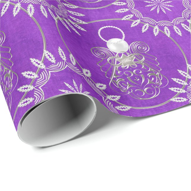 Silver Gray Filigree Christmas Angel of Peace Wrapping Paper (Roll Corner)