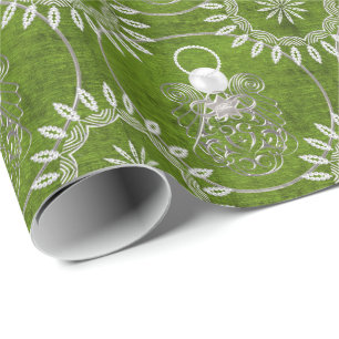 Silver Gray Filigree Christmas Angel of Peace Wrapping Paper