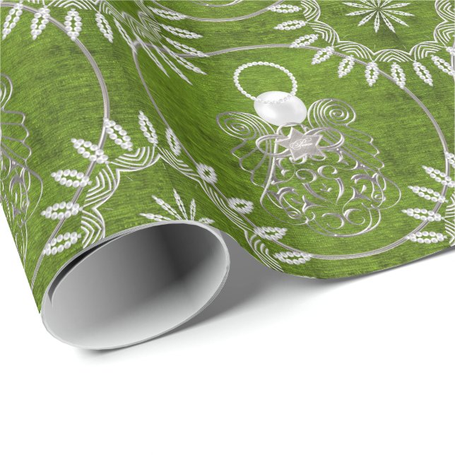Silver Gray Filigree Christmas Angel of Peace Wrapping Paper (Roll Corner)