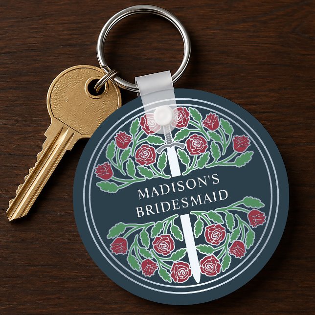 Silver Gray Floral Bridesmaid Royal Wedding Gift Keychain (Creator Uploaded)