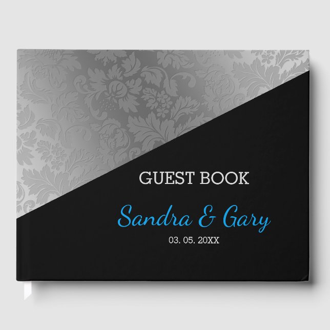 Silver Gray Floral Damask Guest Book (Front)