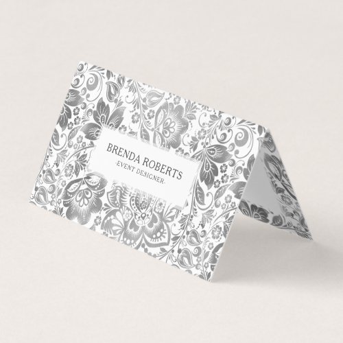 Silver_Gray Floral Damasks Business Card