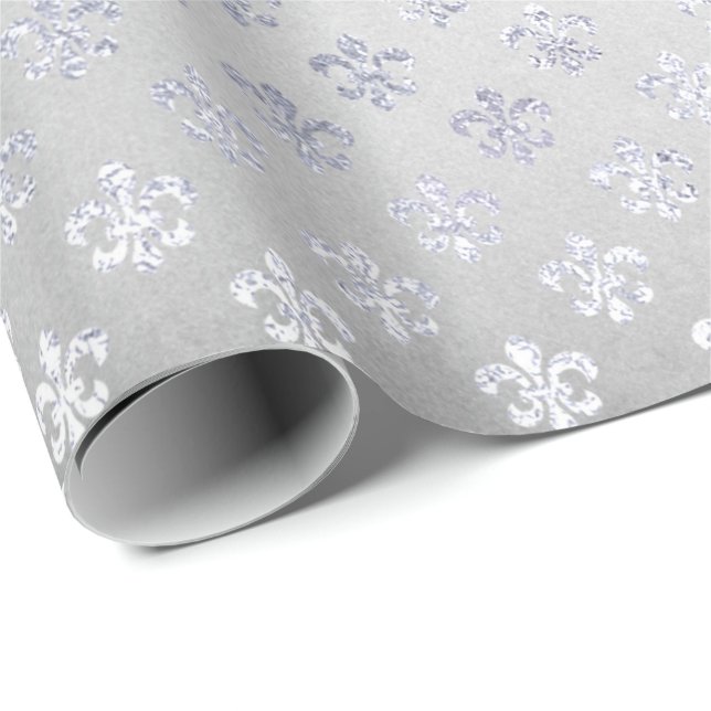 Silver Gray Floral Fleur De Lis Royal Iris Wrapping Paper (Roll Corner)