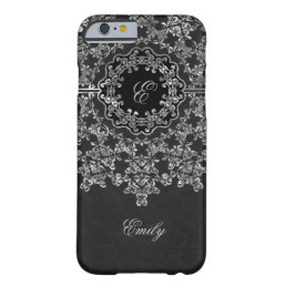 Silver Gray Floral Lace Black Damasks Monogramed Barely There iPhone 6 Case