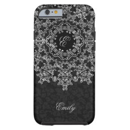 Silver Gray Floral Lace Black Damasks Monogramed Tough iPhone 6 Case
