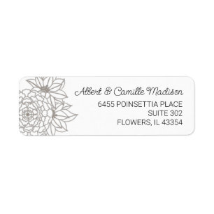 Silver Gray Flower Return Address Label