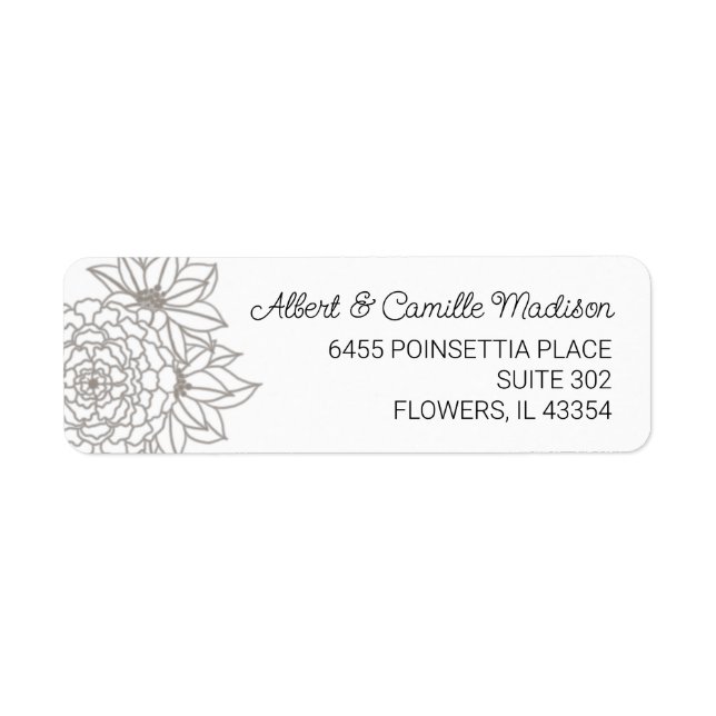Silver Gray Flower Return Address Label (Front)