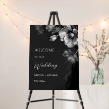 Silver Gray Flowers Black Wedding Welcome