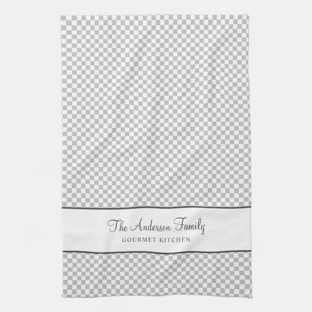 Silver Gray French Plaid Check Country Gourmet Kitchen Towel (Vertical)