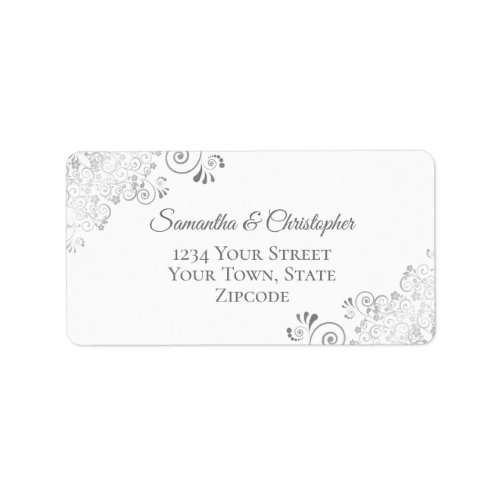 Silver Gray Frills Elegant White Wedding Address Label