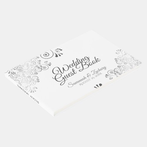 Silver Gray Frilly Filigree Elegant Wedding Guest Book