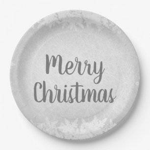 Silver Gray Frost Merry Christmas Paper Plates