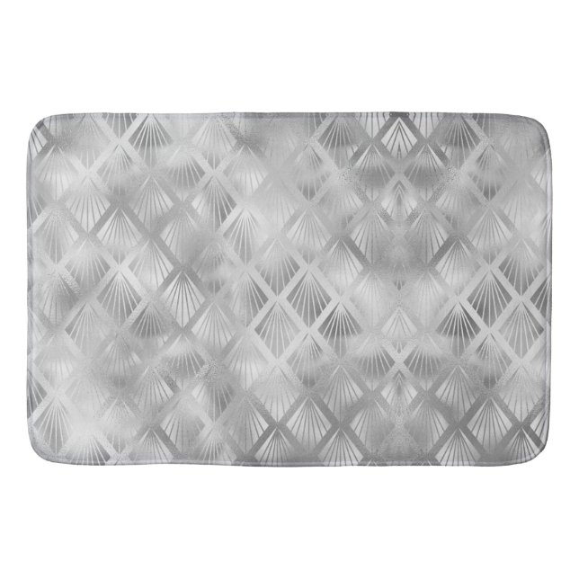 Silver Gray Geometric Abstract Bath Mat (Front)