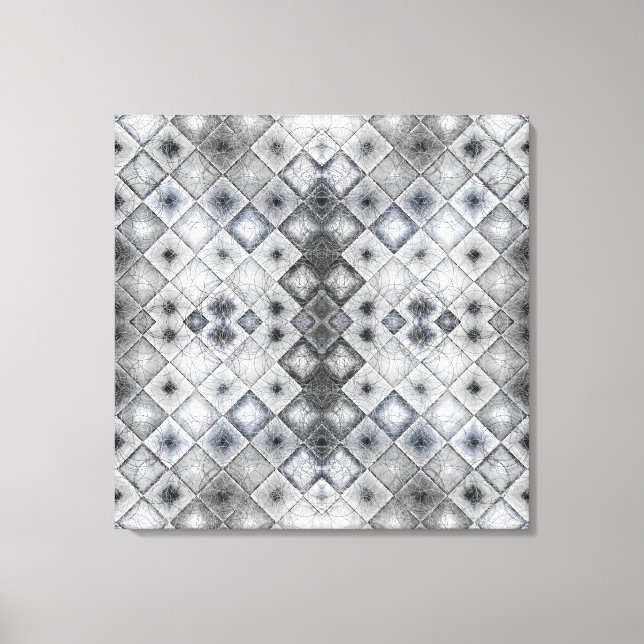 Silver & Gray Geometric Abstract Lattice Texture Canvas Print (Front)