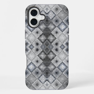 Silver & Gray Geometric Abstract Lattice Texture iPhone 16 Plus Case