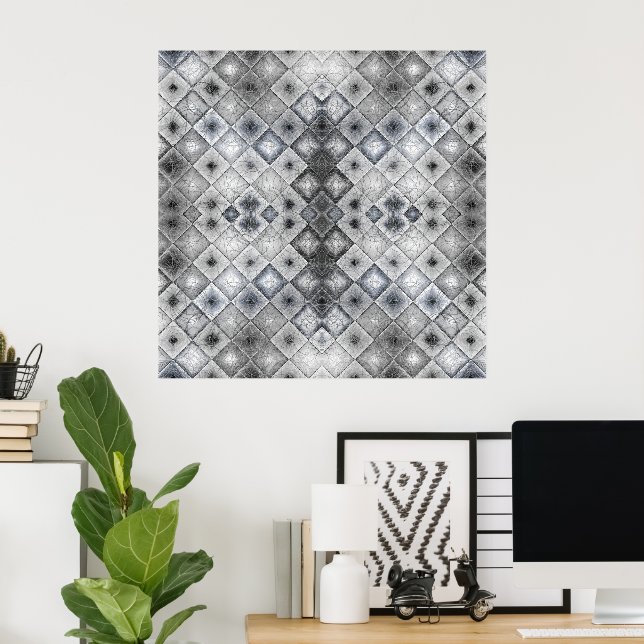 Silver & Gray Geometric Abstract Lattice Texture Poster (Home Office)